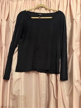 Eileen fisher 100% silk black long sleeve top blouse shirt L large lg